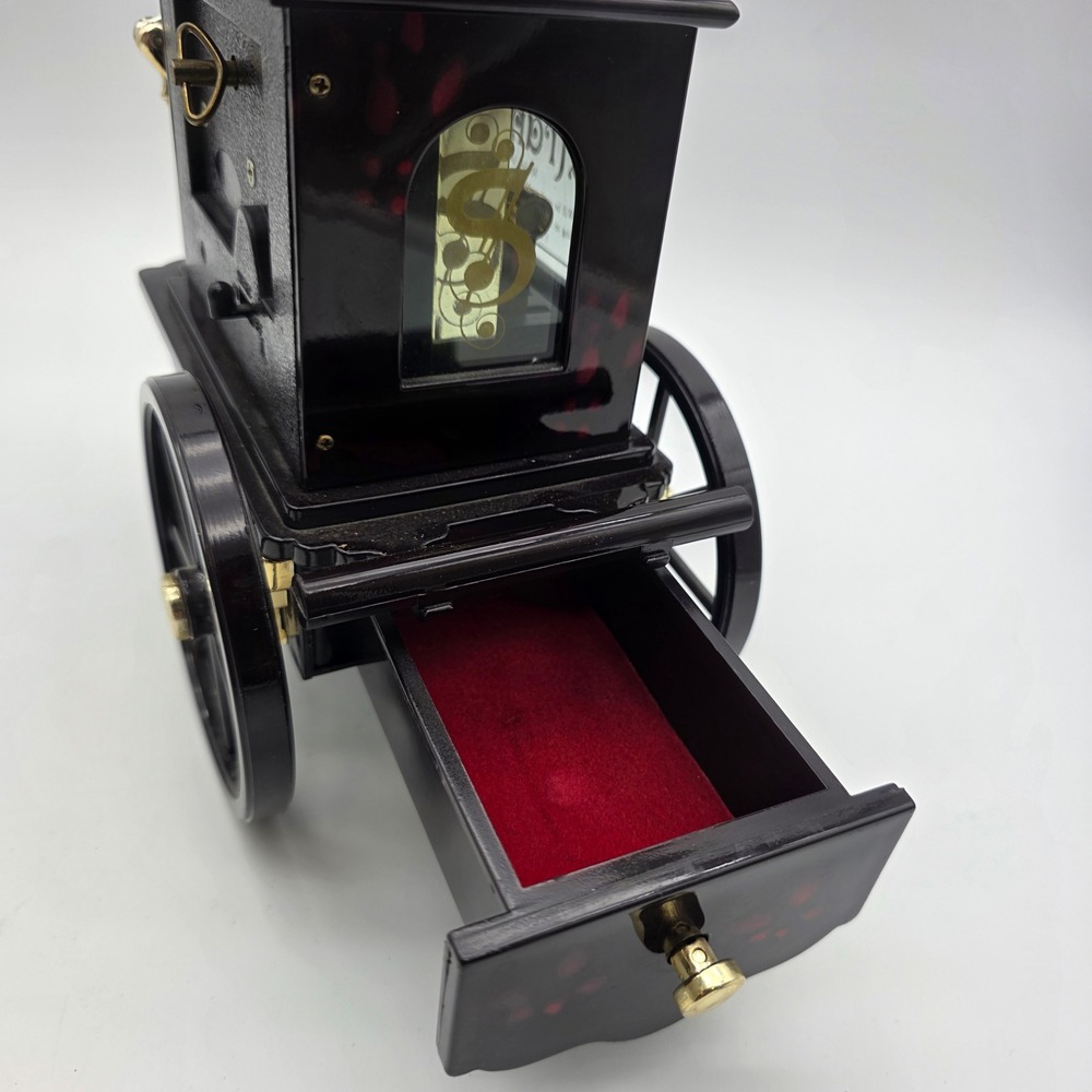 Pierrot Stranger Organ Music Box Vintage Carriage Jewelry Box Black Red 8.5in - Picture 5 of 7